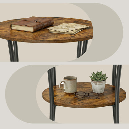Industrial End Table with 2 Shelves, Small Round Side Table for Living Room, Bedroom, Easy to Assemble