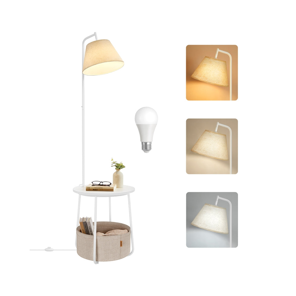 End Table with Lamp, 3-in-1 Floor Lamp with Table and Fabric Basket for Living Room, Tunable LED Bulb Included