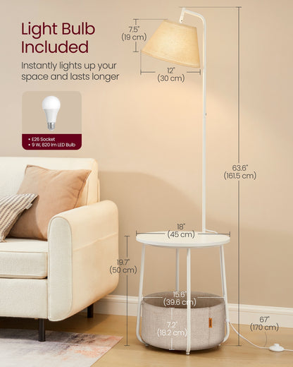 End Table with Lamp, 3-in-1 Floor Lamp with Table and Fabric Basket for Living Room, Tunable LED Bulb Included