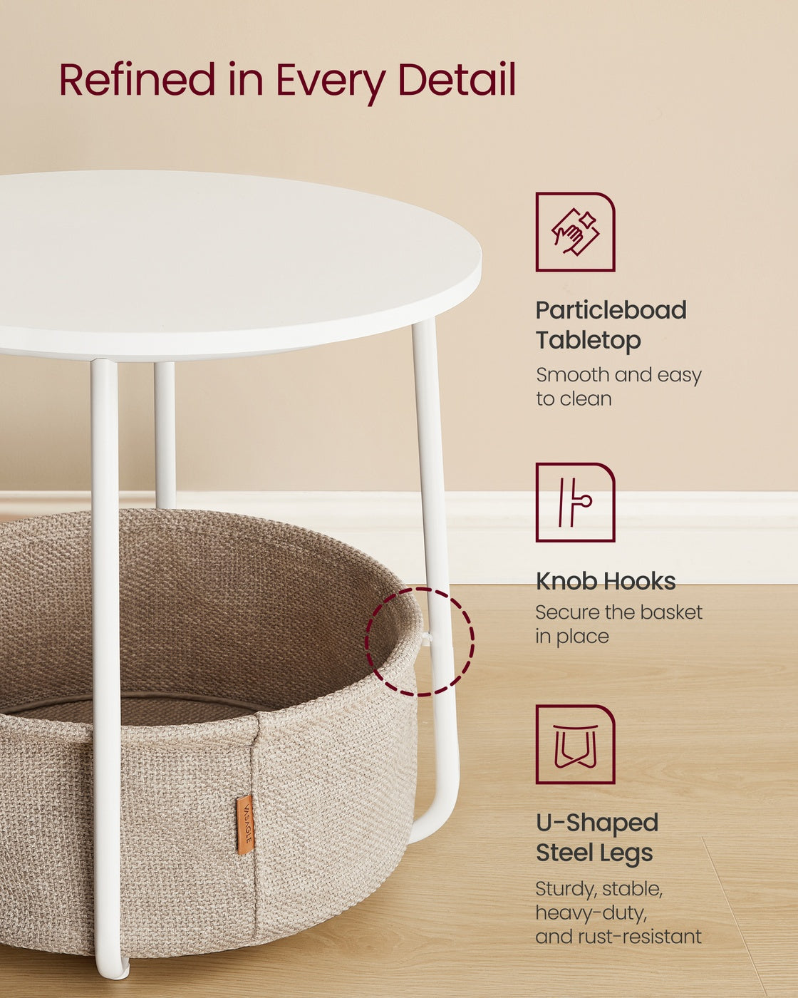 End Table with Lamp, 3-in-1 Floor Lamp with Table and Fabric Basket for Living Room, Tunable LED Bulb Included