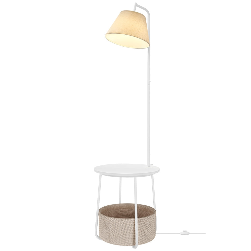 White LED Floor Lamp with Side Table and Fabric Basket