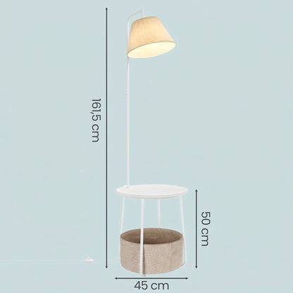 White LED Floor Lamp with Side Table and Fabric Basket