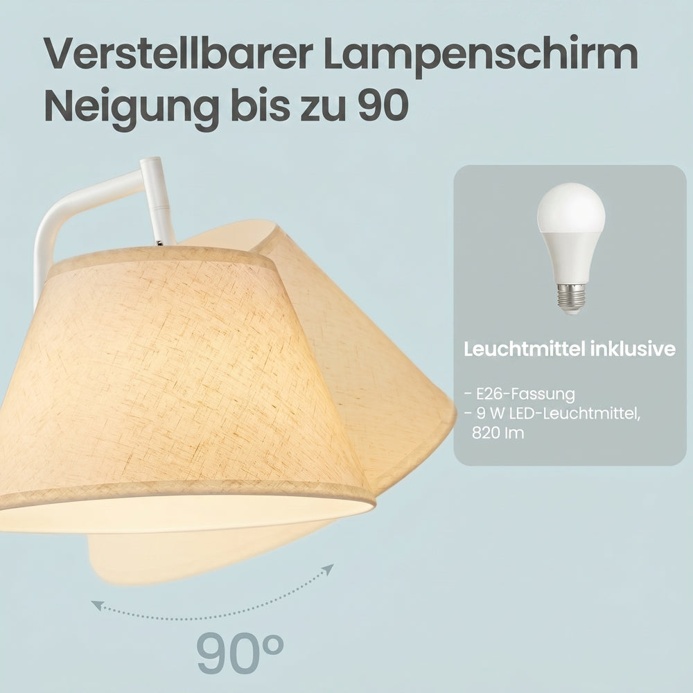 White LED Floor Lamp with Side Table and Fabric Basket