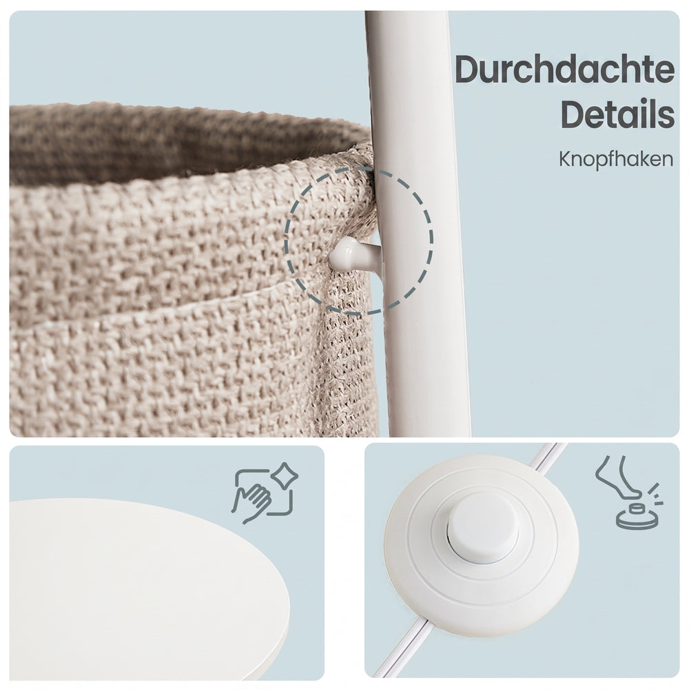 White LED Floor Lamp with Side Table and Fabric Basket
