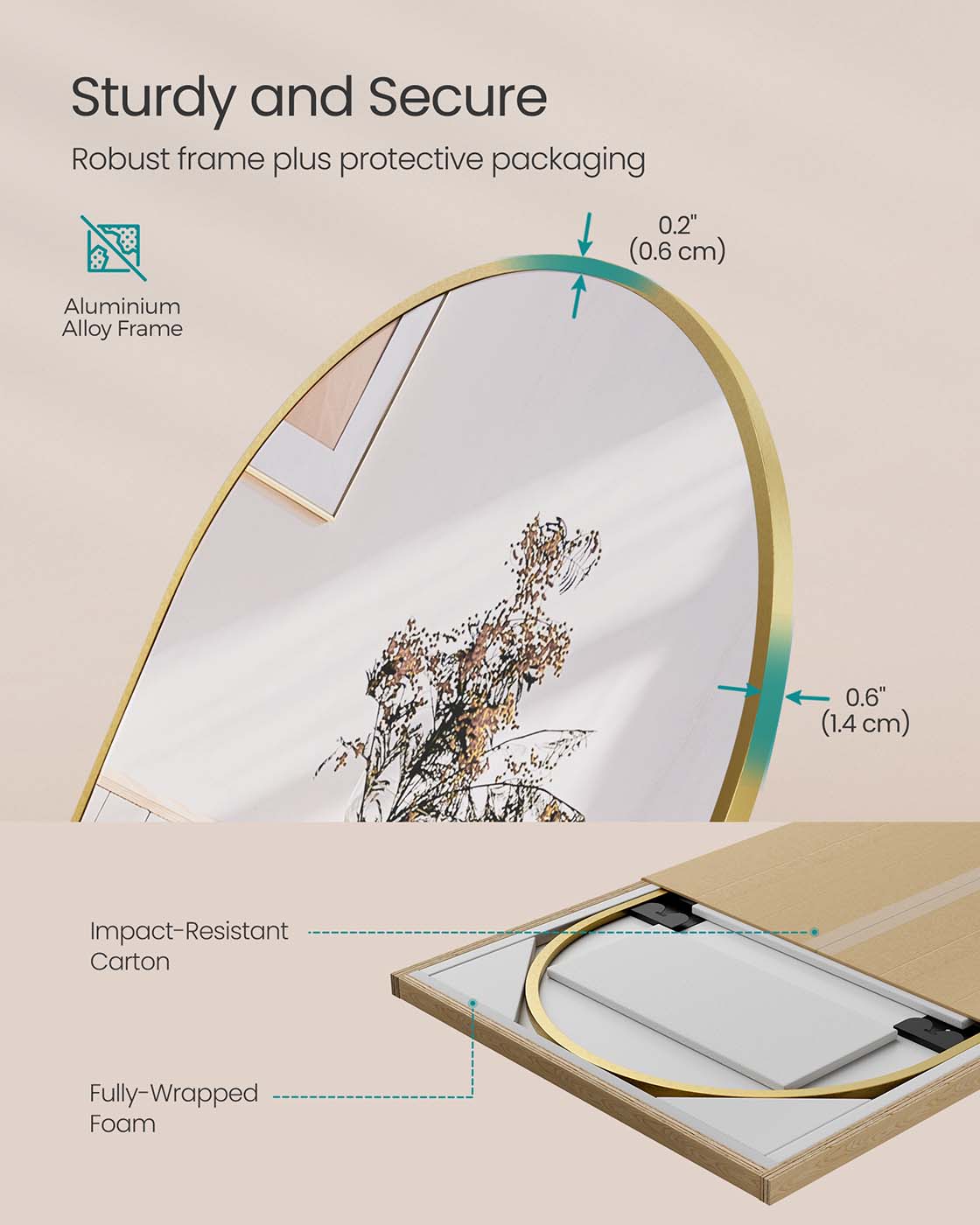Full Length Mirror 160 x 50 cm Arched with Stand Pale Gold - image 7