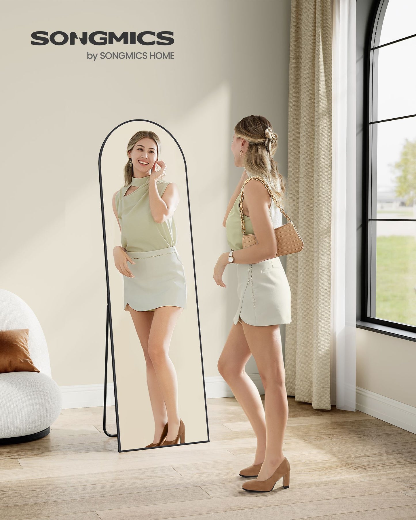 Full Length Mirror 160 x 50 cm Arched with Stand Pale Gold - image 40