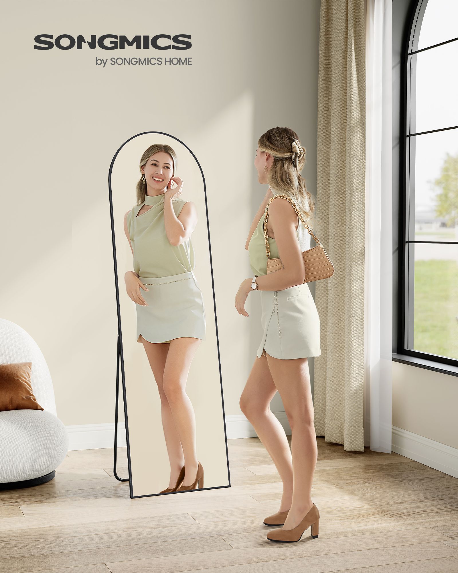 Full Length Mirror 160 x 50 cm Arched with Stand Pale Gold - image 40