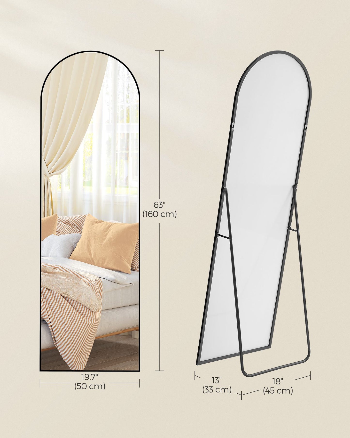 Full Length Mirror 160 x 50 cm Arched with Stand Pale Gold - image 43