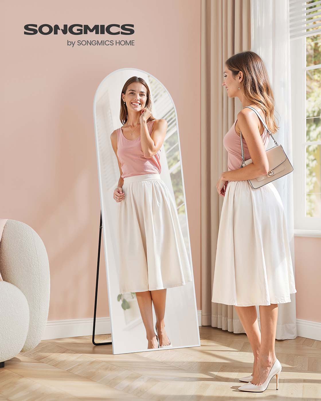 Full Length Mirror 160 x 50 cm Arched with Stand Pale Gold - image 16