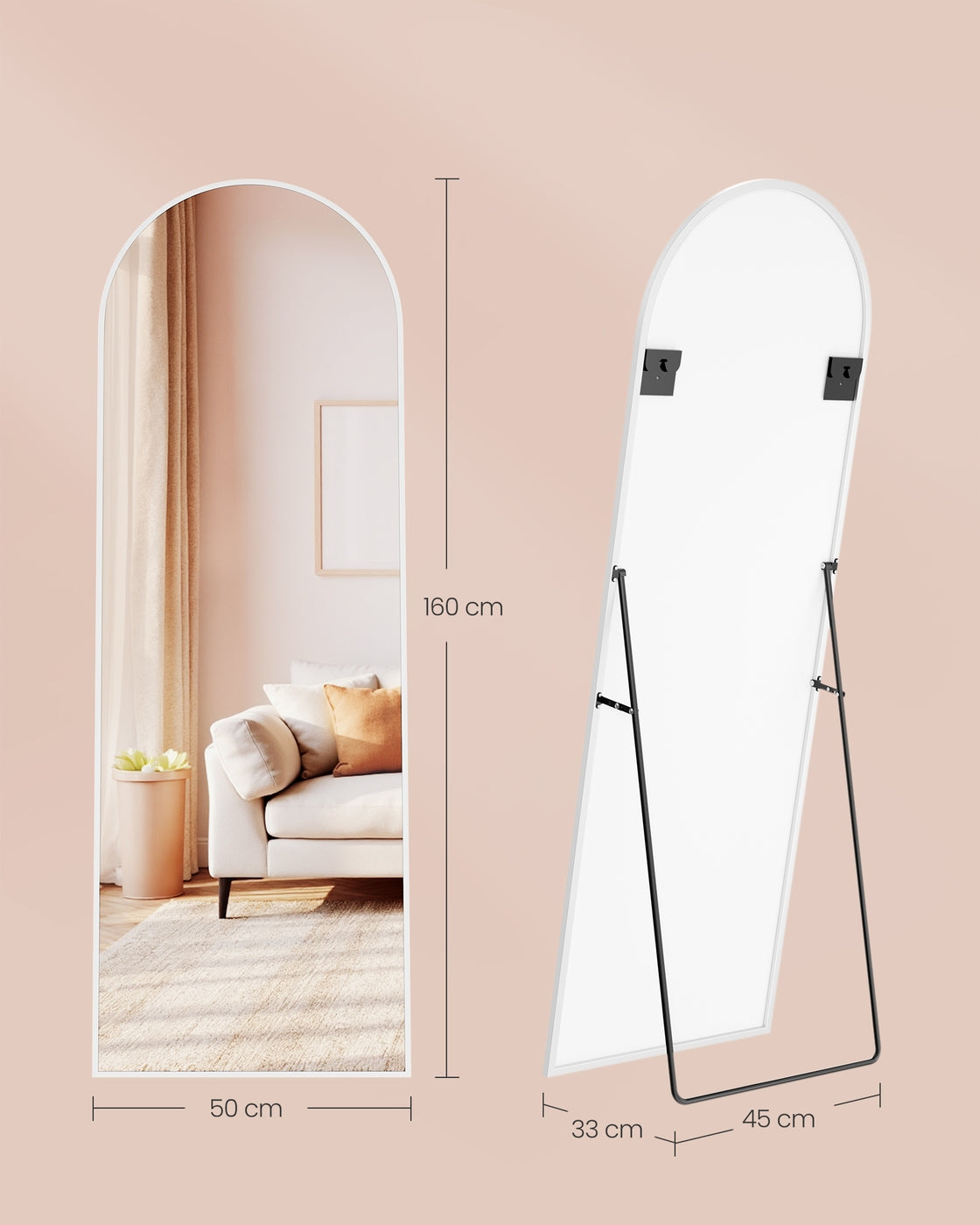 Full Length Mirror 160 x 50 cm Arched with Stand Pale Gold