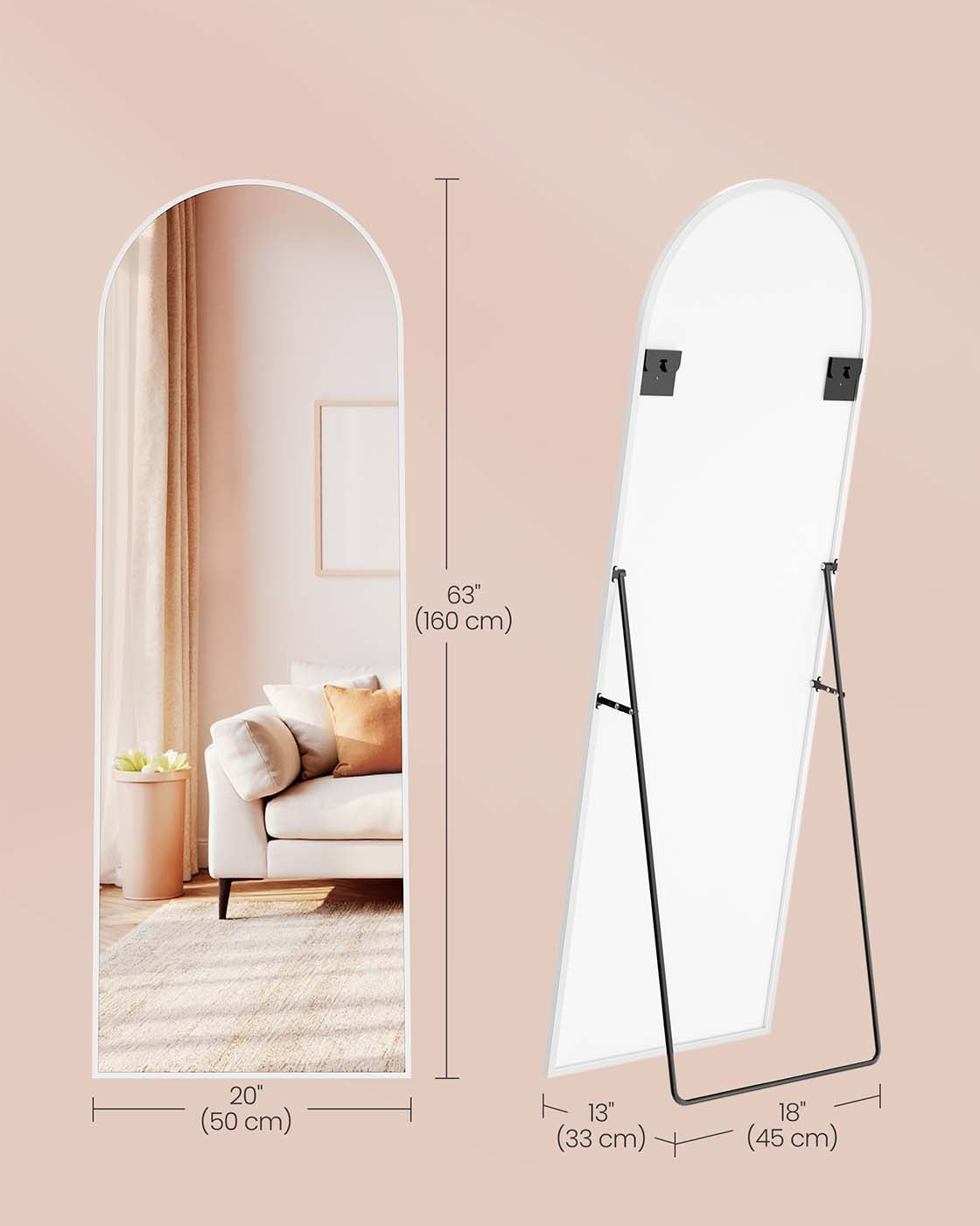 Full Length Mirror 160 x 50 cm Arched with Stand Pale Gold - image 20