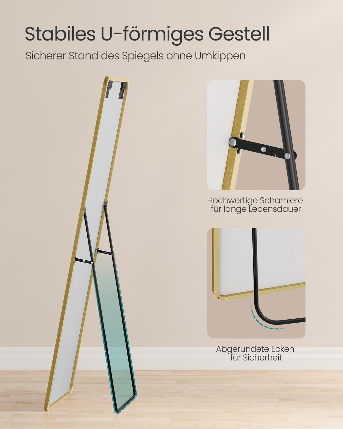 Full Length Mirror 150 x 40 cm Rectangle with Stand Pale Gold