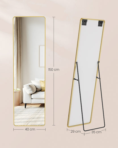 Full Length Mirror 150 x 40 cm Rectangle with Stand Pale Gold