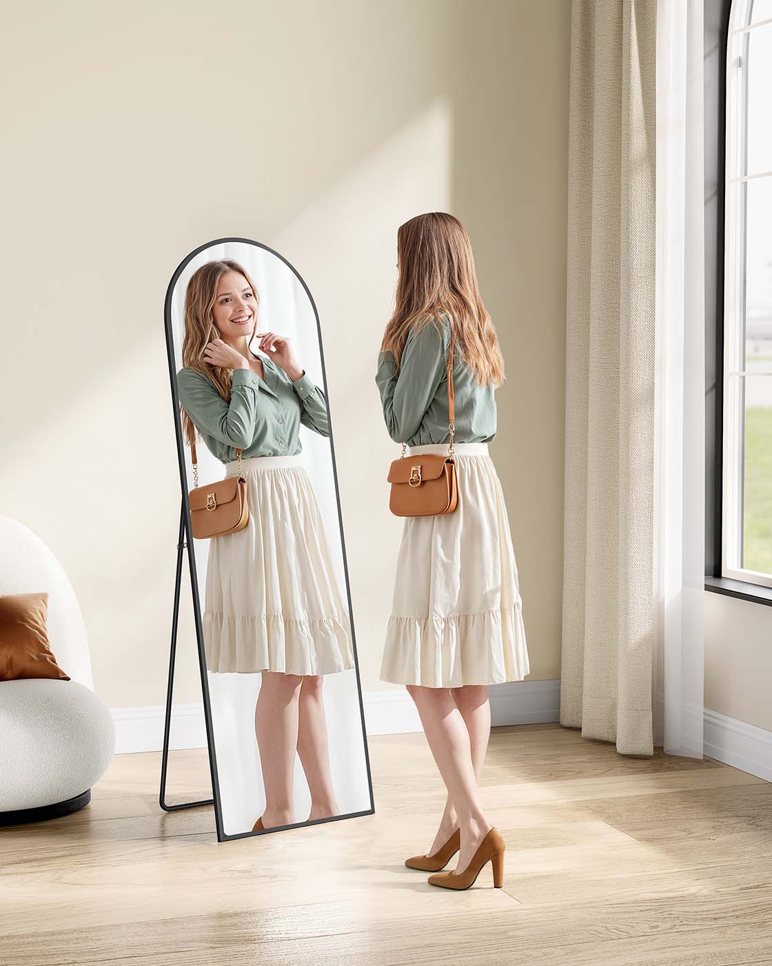 Full Length Mirror 160 x 50 cm Arched with Stand Pale Gold - image 9