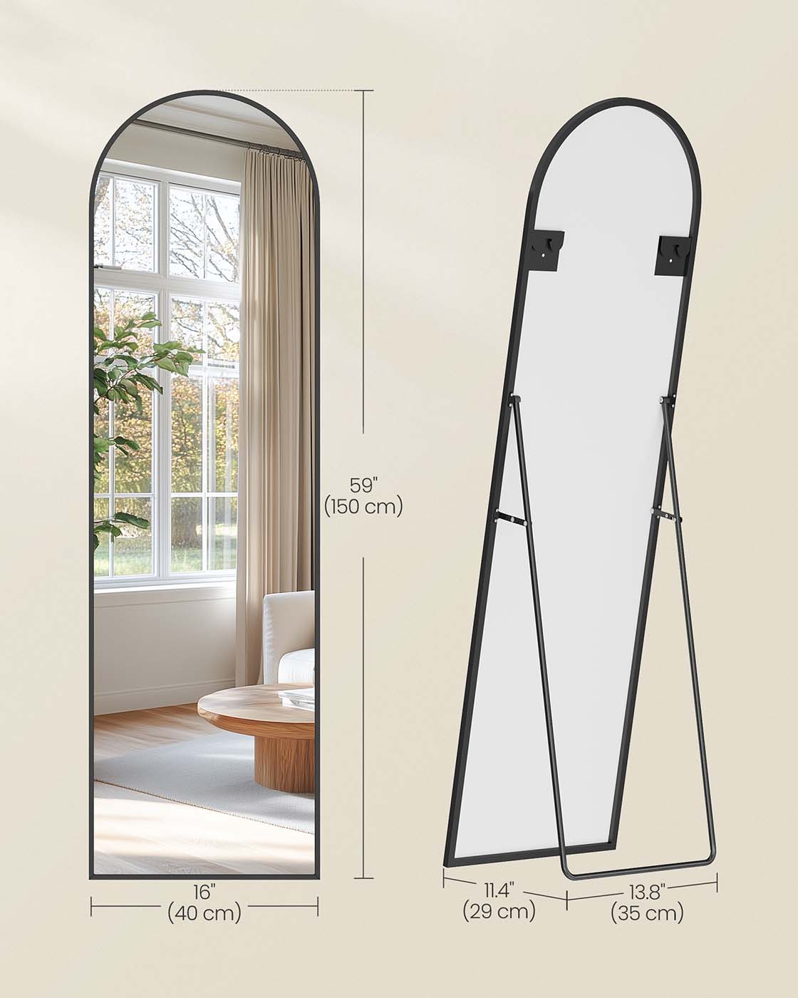 Full Length Mirror 160 x 50 cm Arched with Stand Pale Gold - image 12
