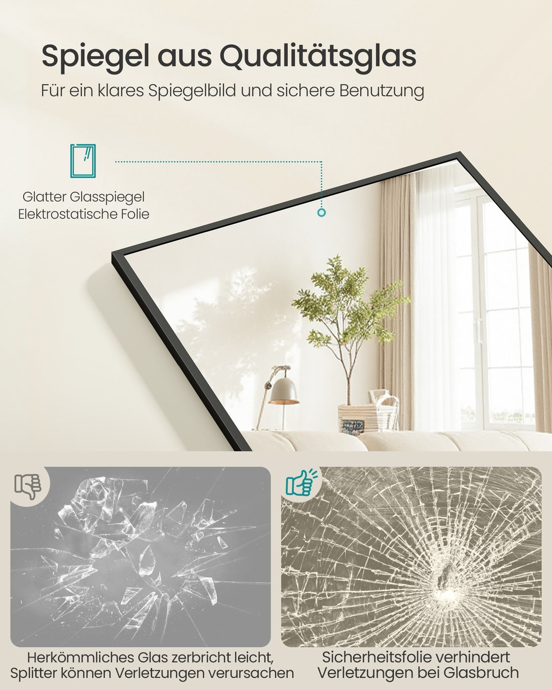 Full Length Mirror Rectangle Full Body Floor Mirror with Stand 160 x 50 cm Matte Black