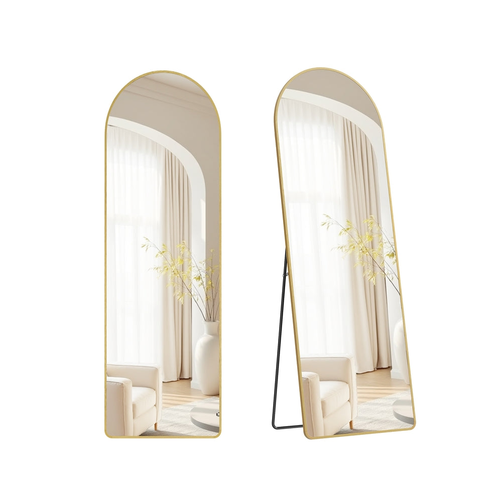 Full Length Mirror Arched Full Body Floor Mirror with Stand 160 x 50 cm Pale Gold - image 1
