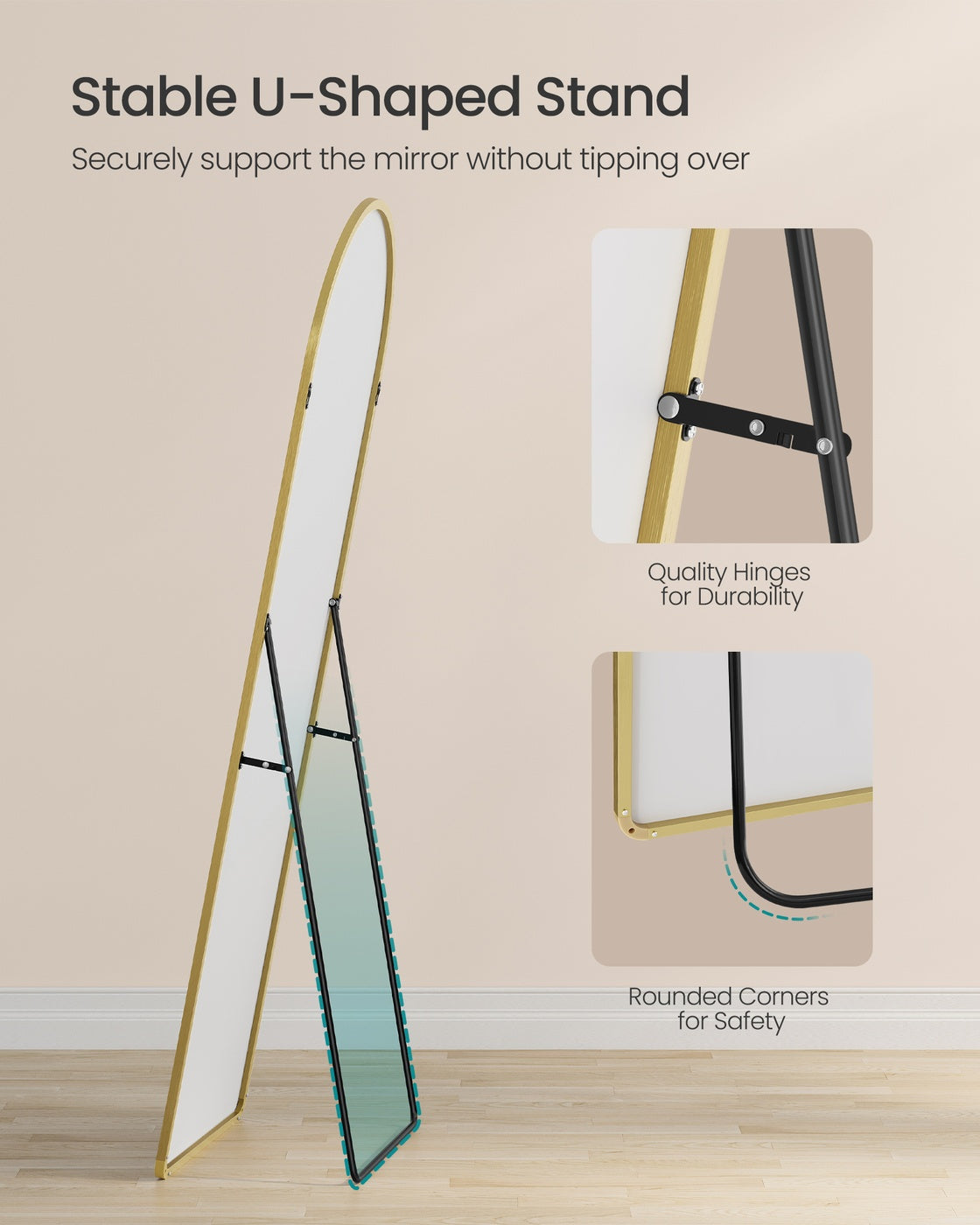 Full Length Mirror Arched Full Body Floor Mirror with Stand 160 x 50 cm Pale Gold - image 4