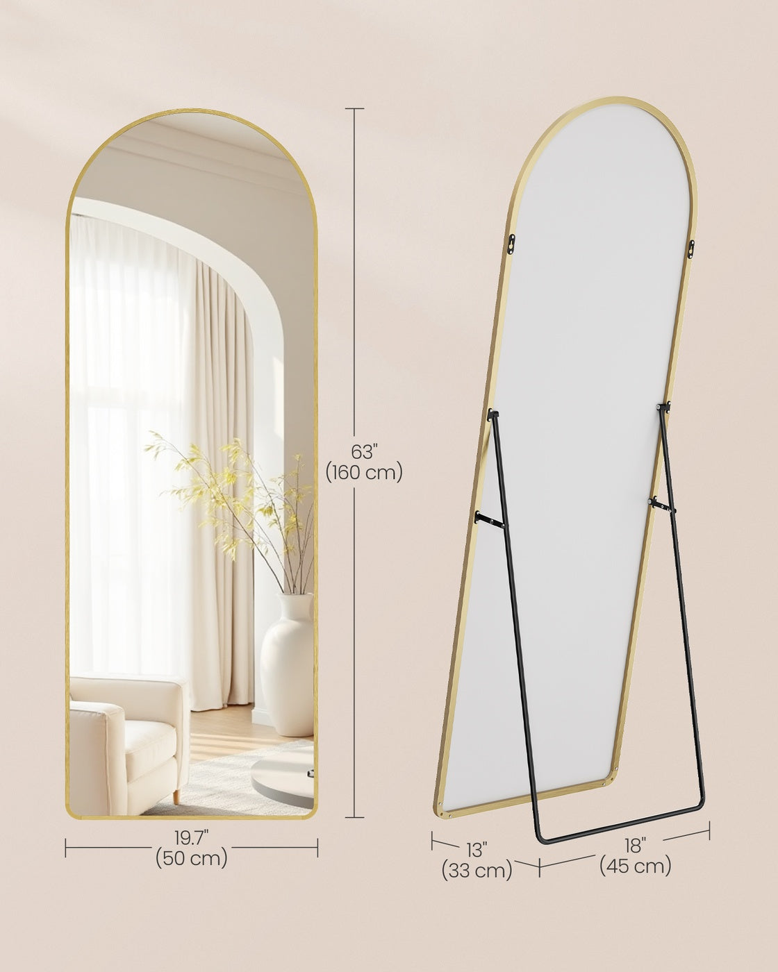 Full Length Mirror Arched Full Body Floor Mirror with Stand 160 x 50 cm Pale Gold - image 5
