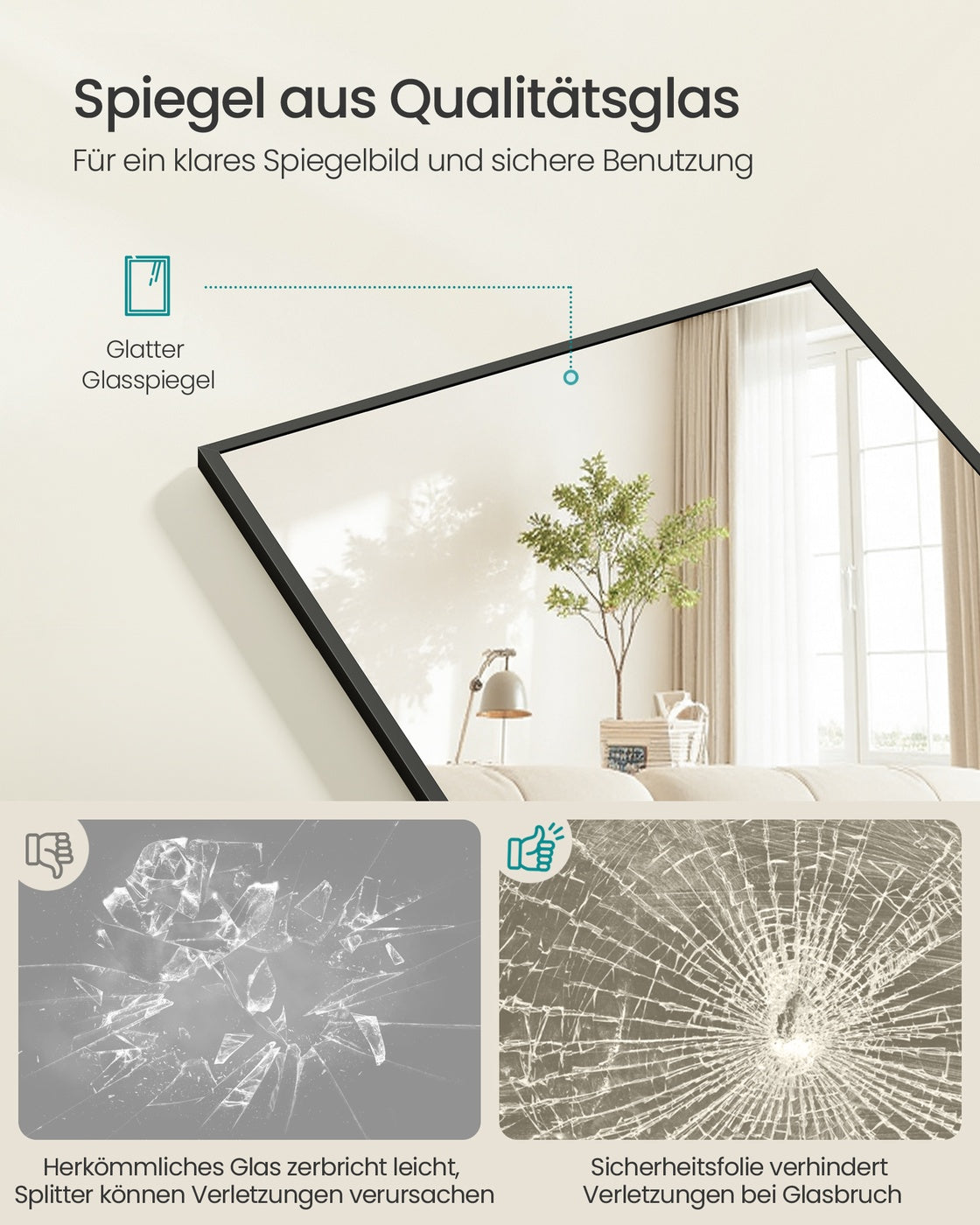 Full Length Mirror Rectangle Full Body Floor Mirror with Stand 160 x 50 cm Matte Black