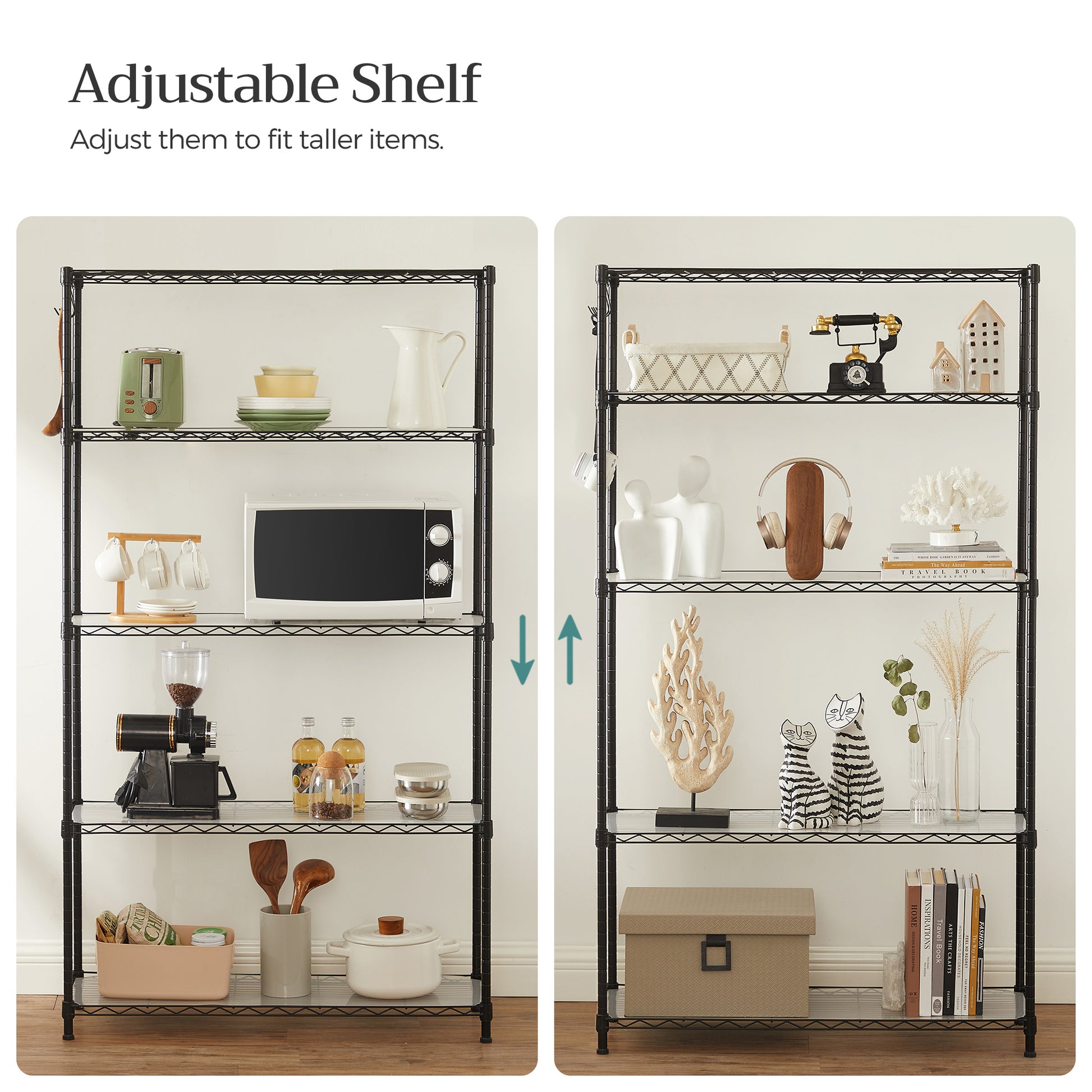 5-Tier Storage Shelves with Adjustable Shelves, Shelf Liners, 8 Hooks - image 7