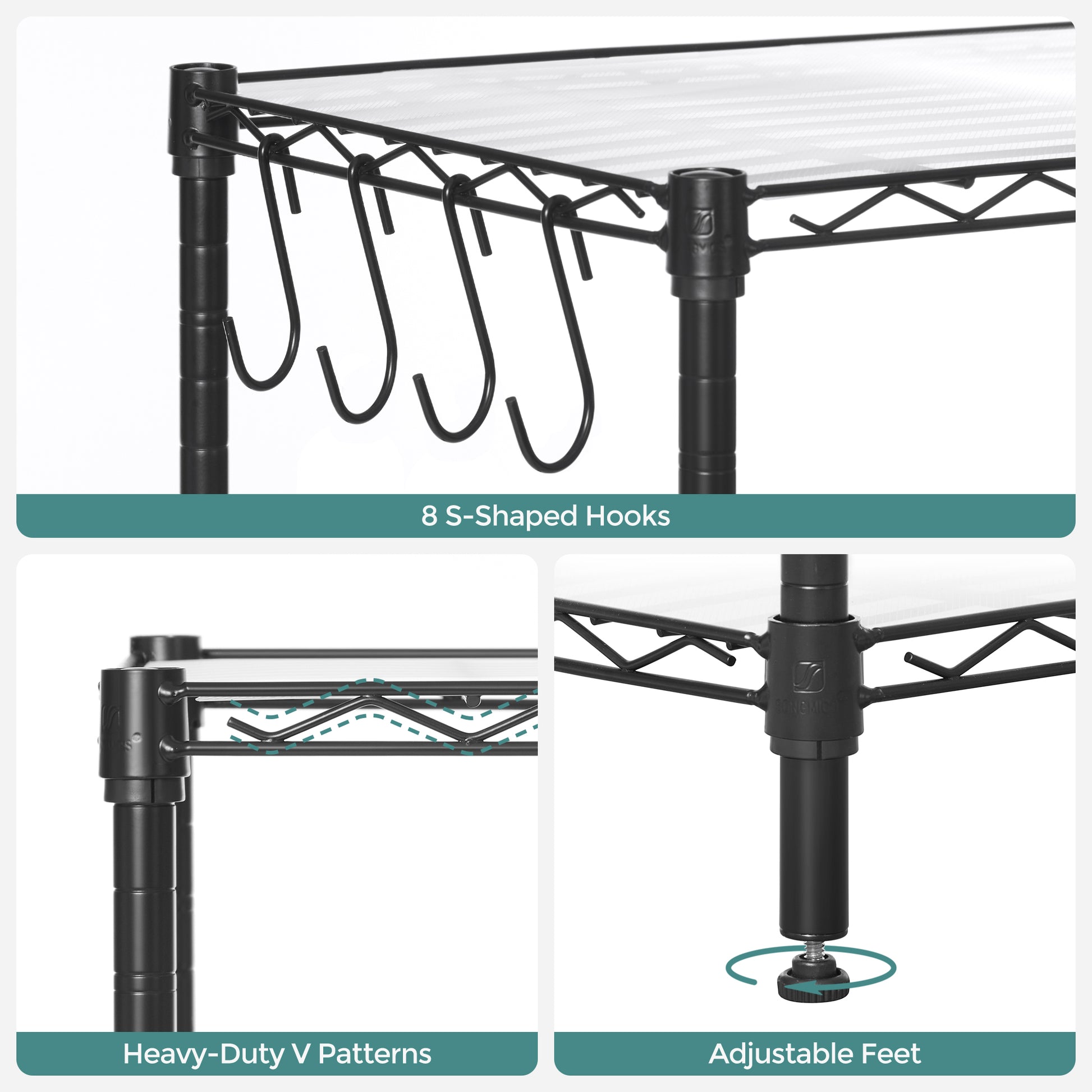 5-Tier Storage Shelves with Adjustable Shelves, Shelf Liners, 8 Hooks - image 9