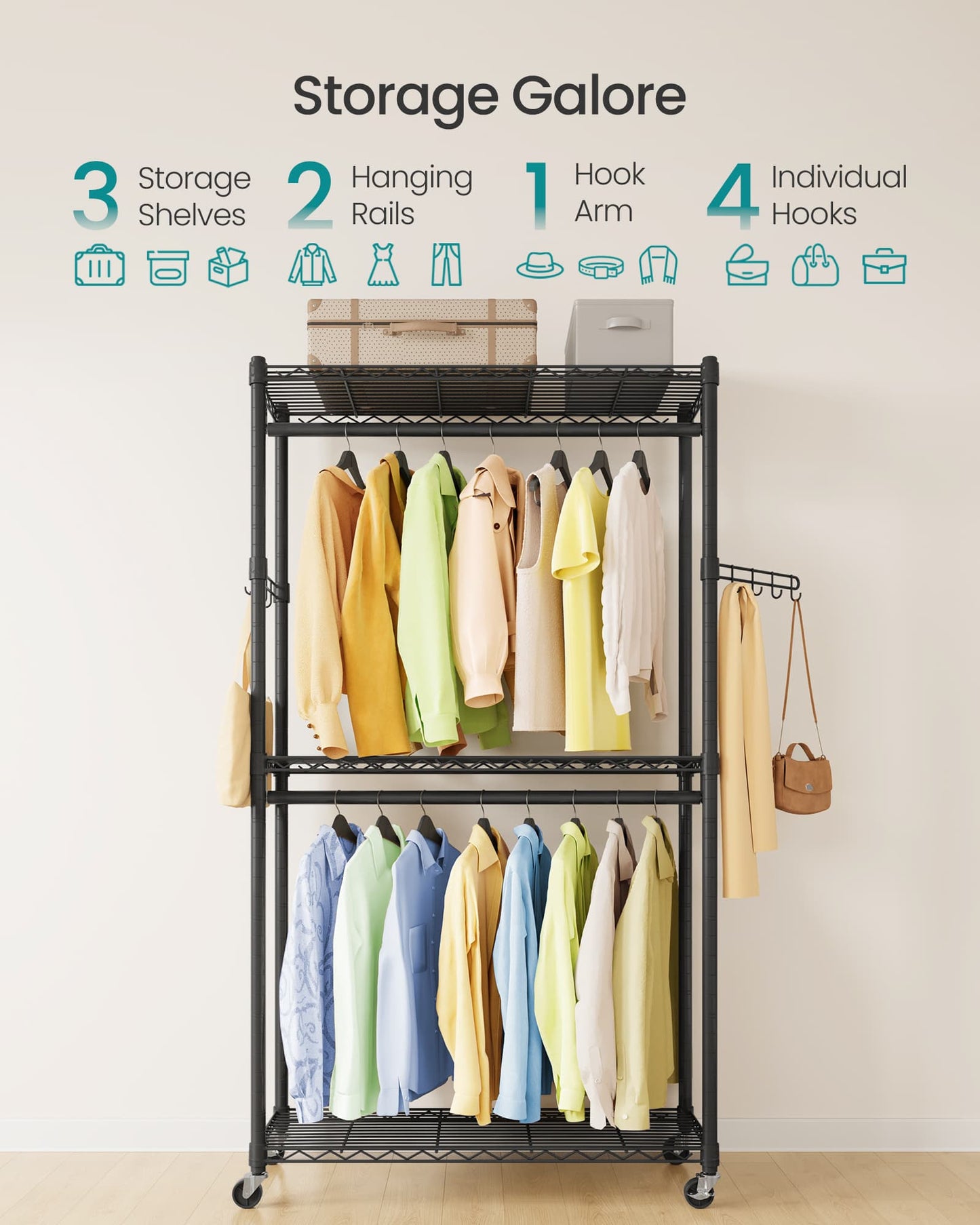 Heavy-Duty Rolling Clothes Rack