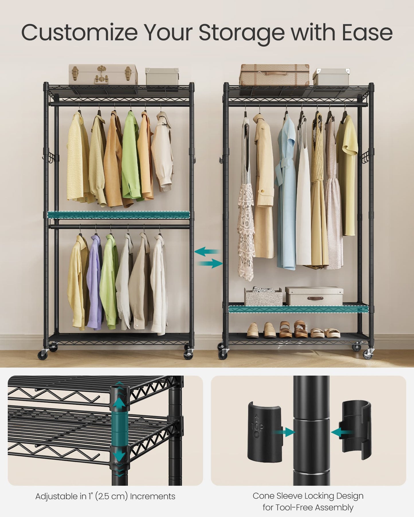 Heavy-Duty Rolling Clothes Rack