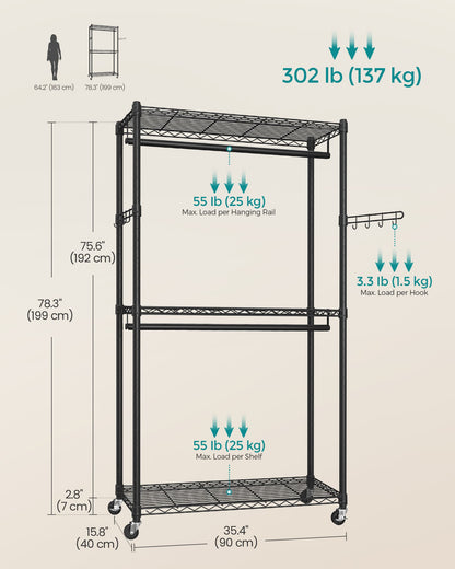 Heavy-Duty Rolling Clothes Rack