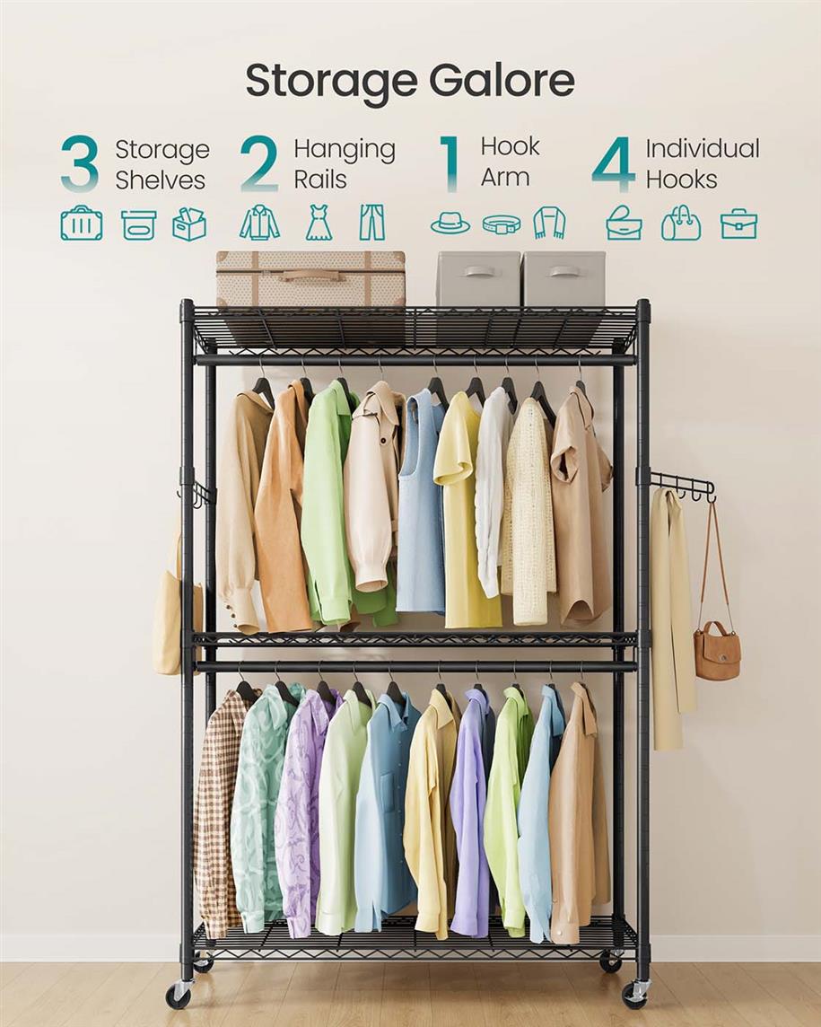 Heavy-Duty Rolling Clothes Rack