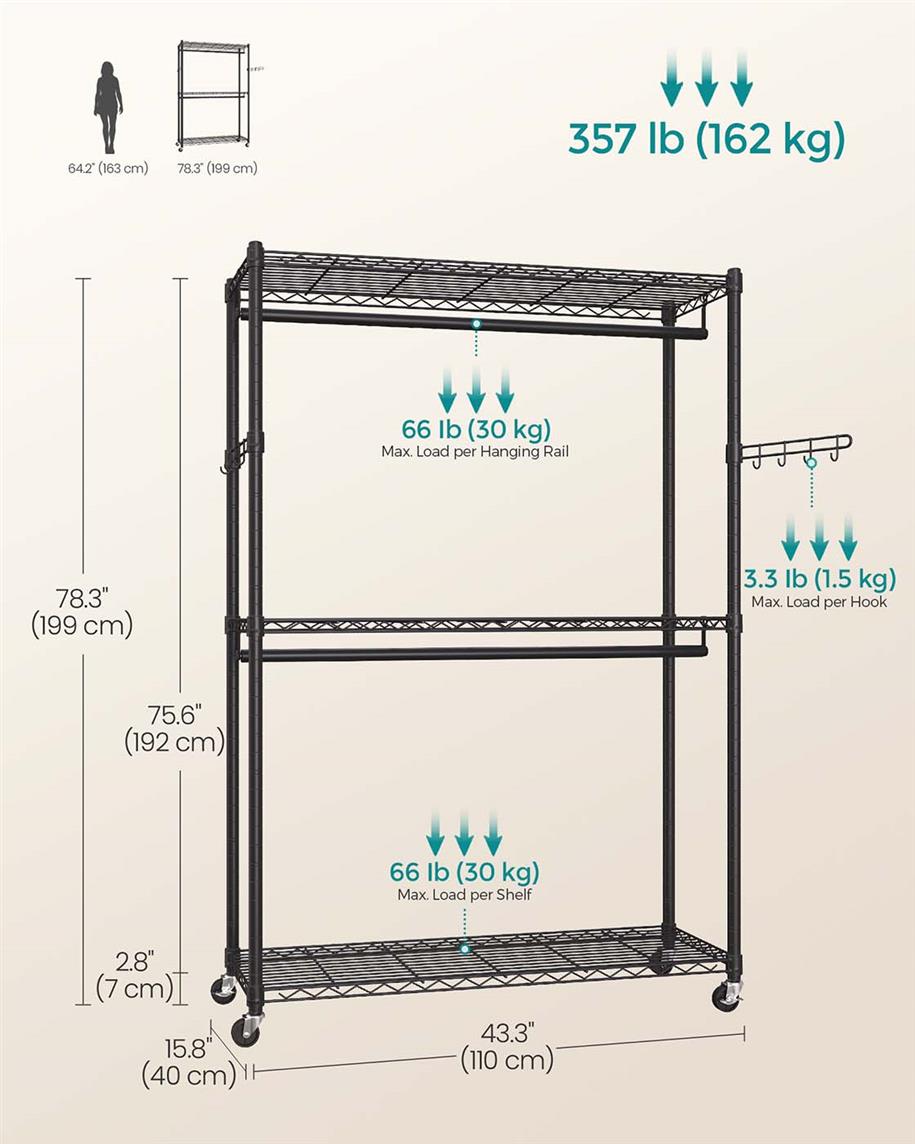 Heavy-Duty Rolling Clothes Rack