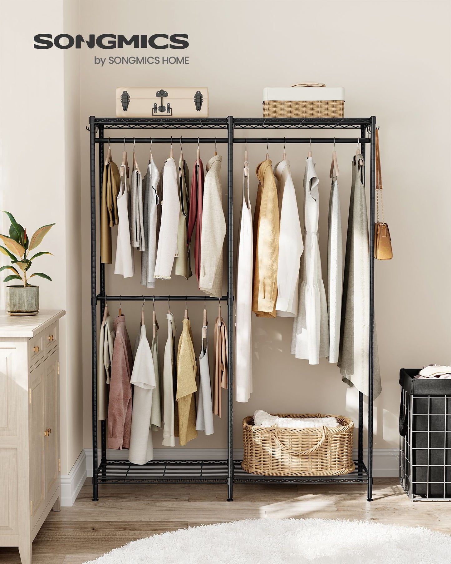 Metal Clothing Rack with Adjustable Shelves and Hanging Rails - HWLEXTRA 
