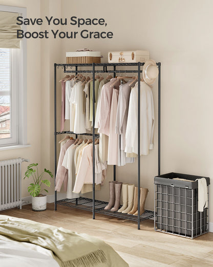 Metal Clothing Rack with Adjustable Shelves and Hanging Rails - HWLEXTRA 