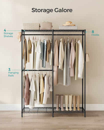 Metal Clothing Rack with Adjustable Shelves and Hanging Rails - HWLEXTRA 