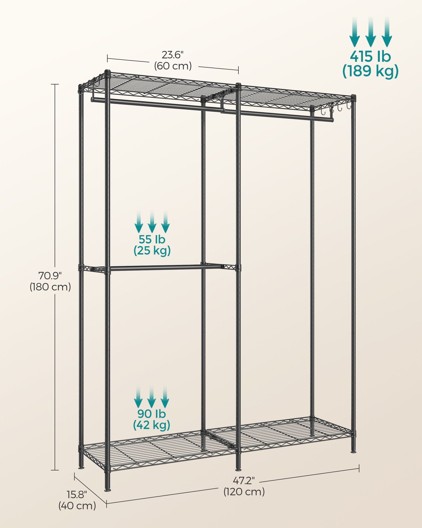 Metal Clothing Rack with Adjustable Shelves and Hanging Rails - HWLEXTRA 