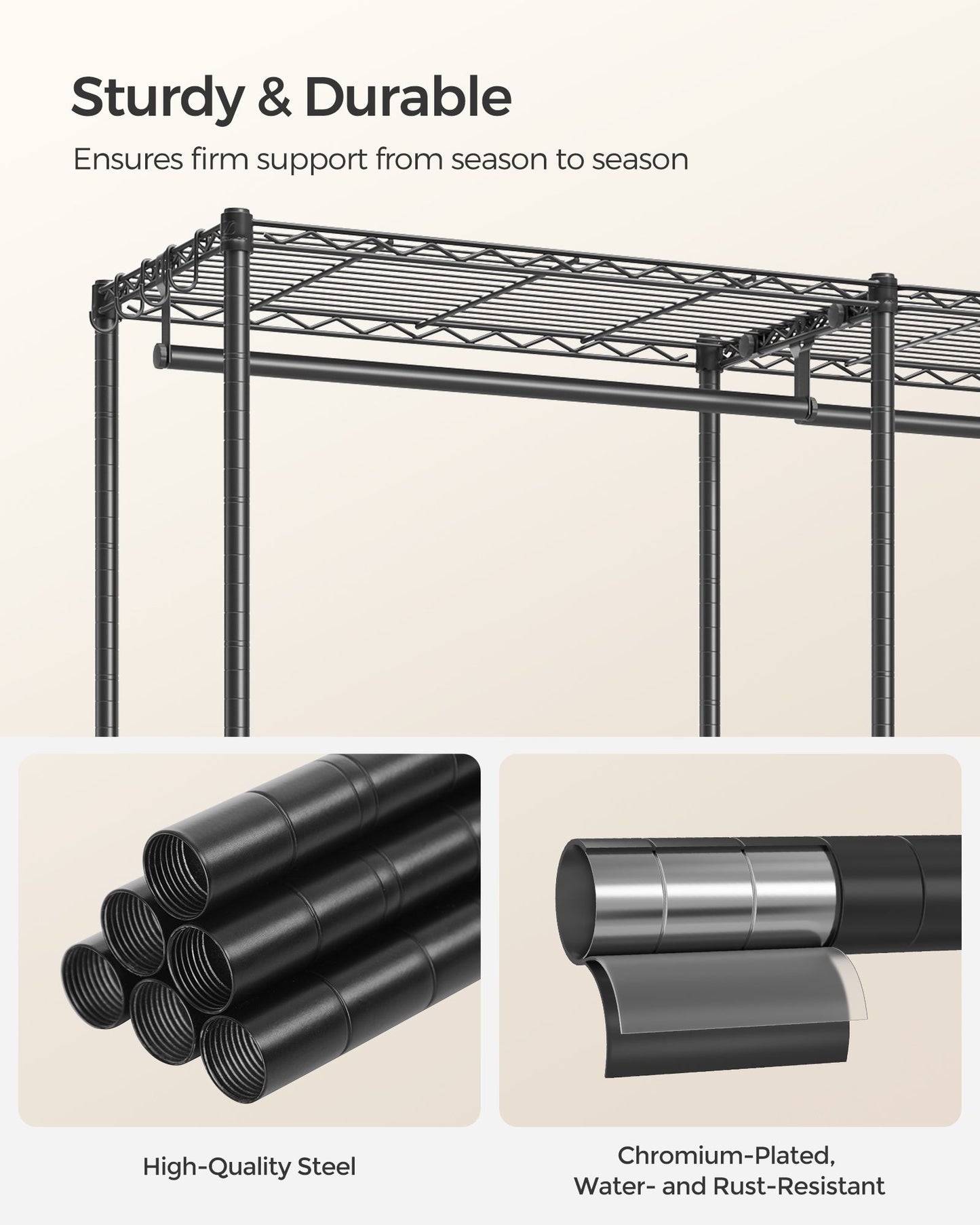 Metal Clothing Rack with Adjustable Shelves and Hanging Rails - HWLEXTRA 