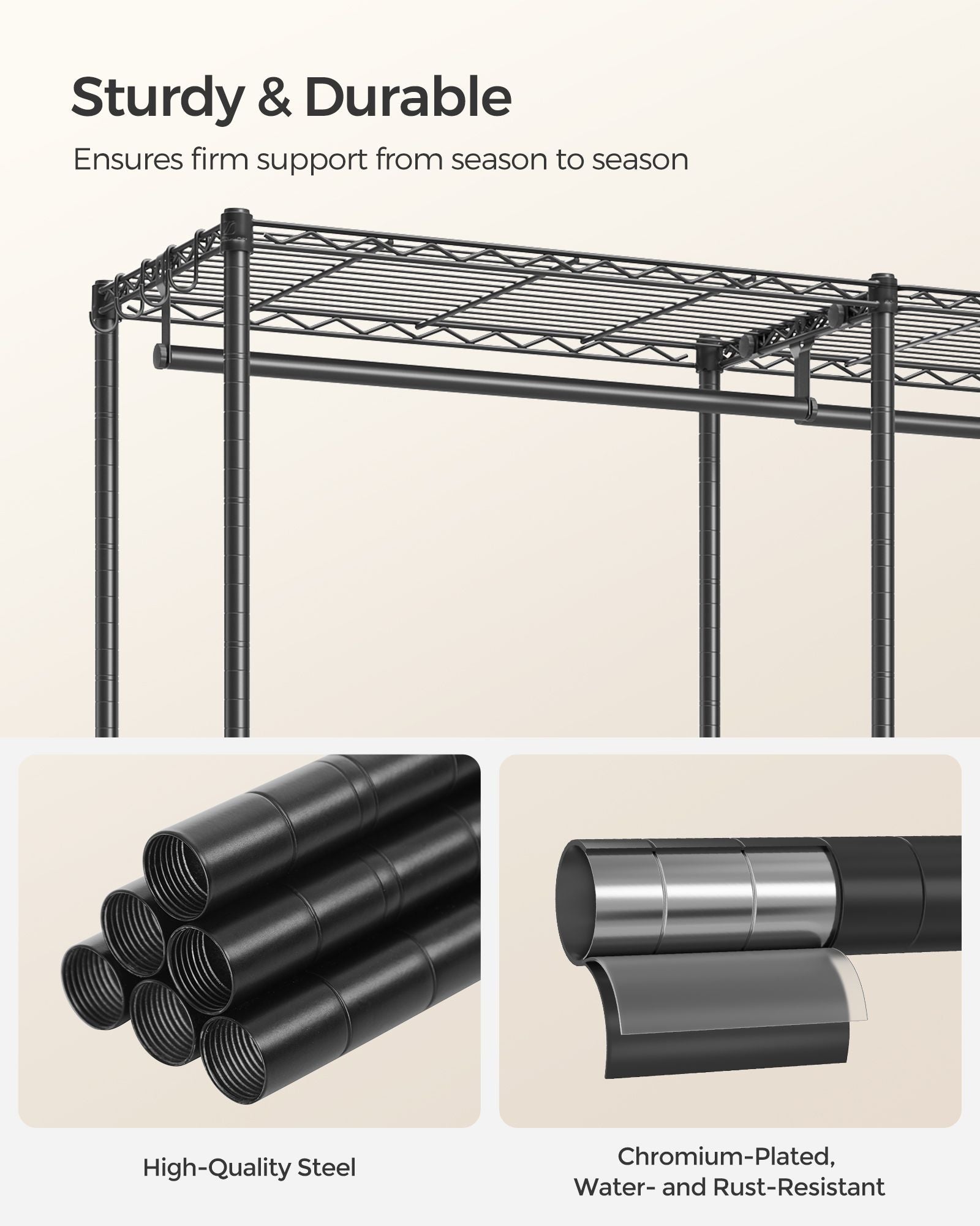 Metal Clothing Rack with Adjustable Shelves and Hanging Rails - HWLEXTRA 