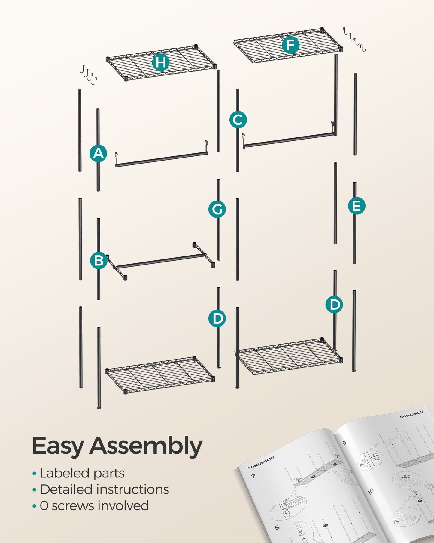 Metal Clothing Rack with Adjustable Shelves and Hanging Rails - HWLEXTRA 