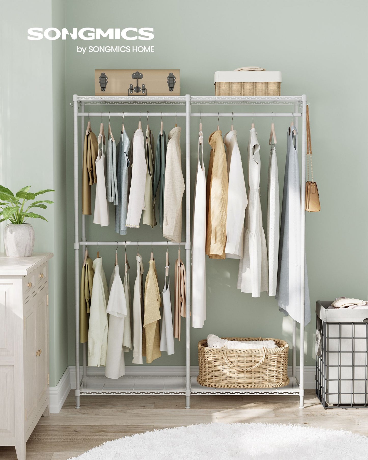 Metal Clothing Rack with Adjustable Shelves and Hanging Rails - HWLEXTRA 