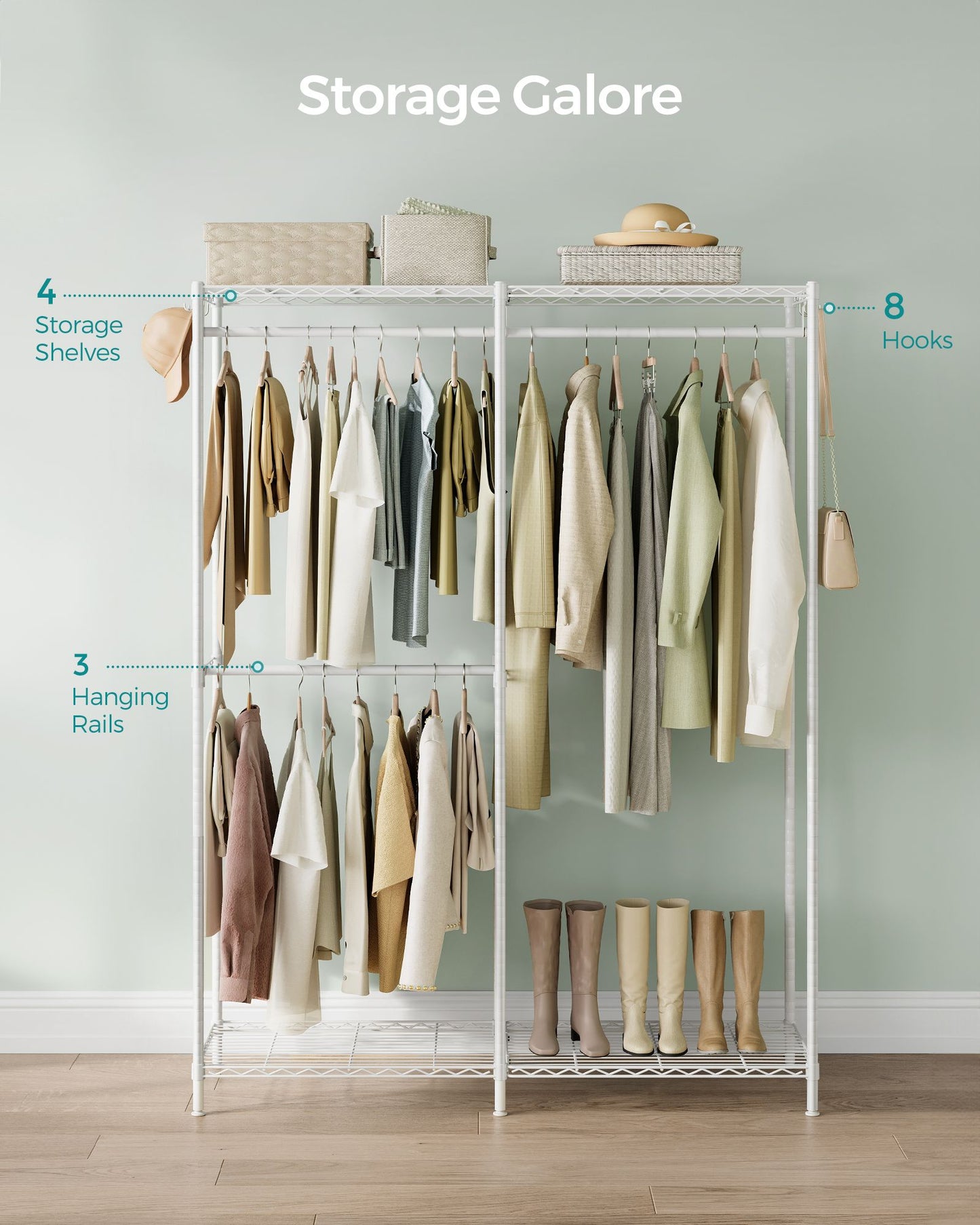 Metal Clothing Rack with Adjustable Shelves and Hanging Rails - HWLEXTRA 