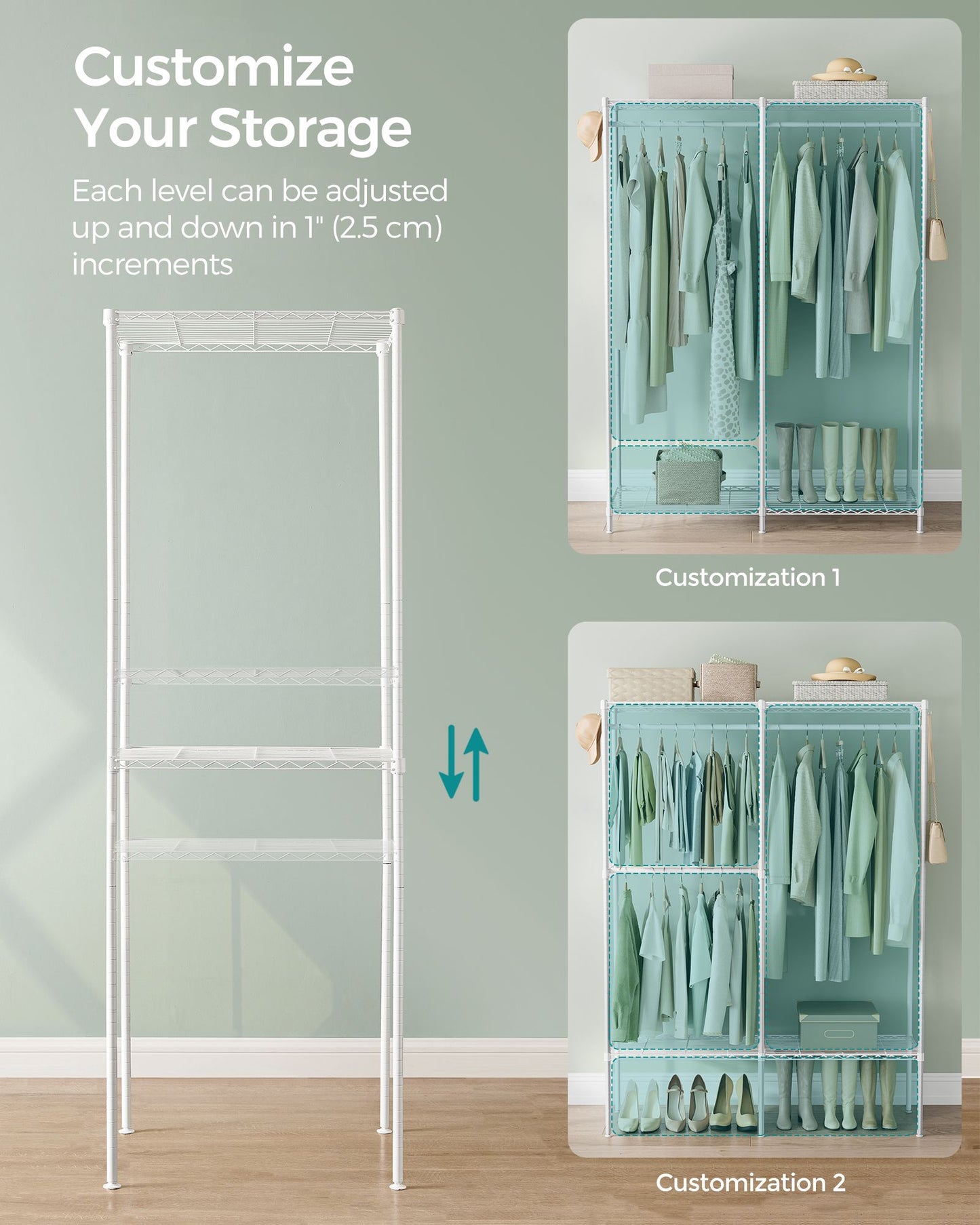 Metal Clothing Rack with Adjustable Shelves and Hanging Rails - HWLEXTRA 