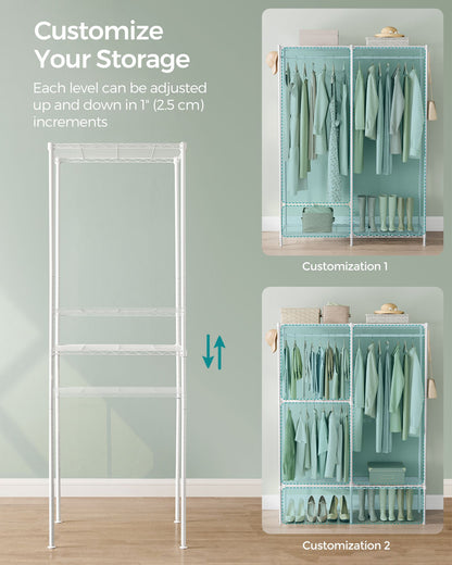 Metal Clothing Rack with Adjustable Shelves and Hanging Rails - HWLEXTRA 