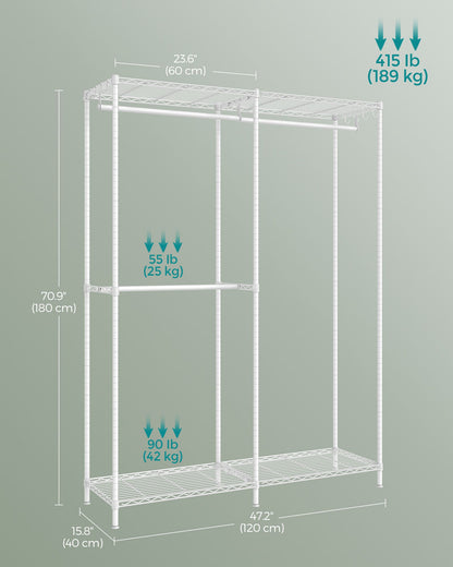 Metal Clothing Rack with Adjustable Shelves and Hanging Rails - HWLEXTRA 