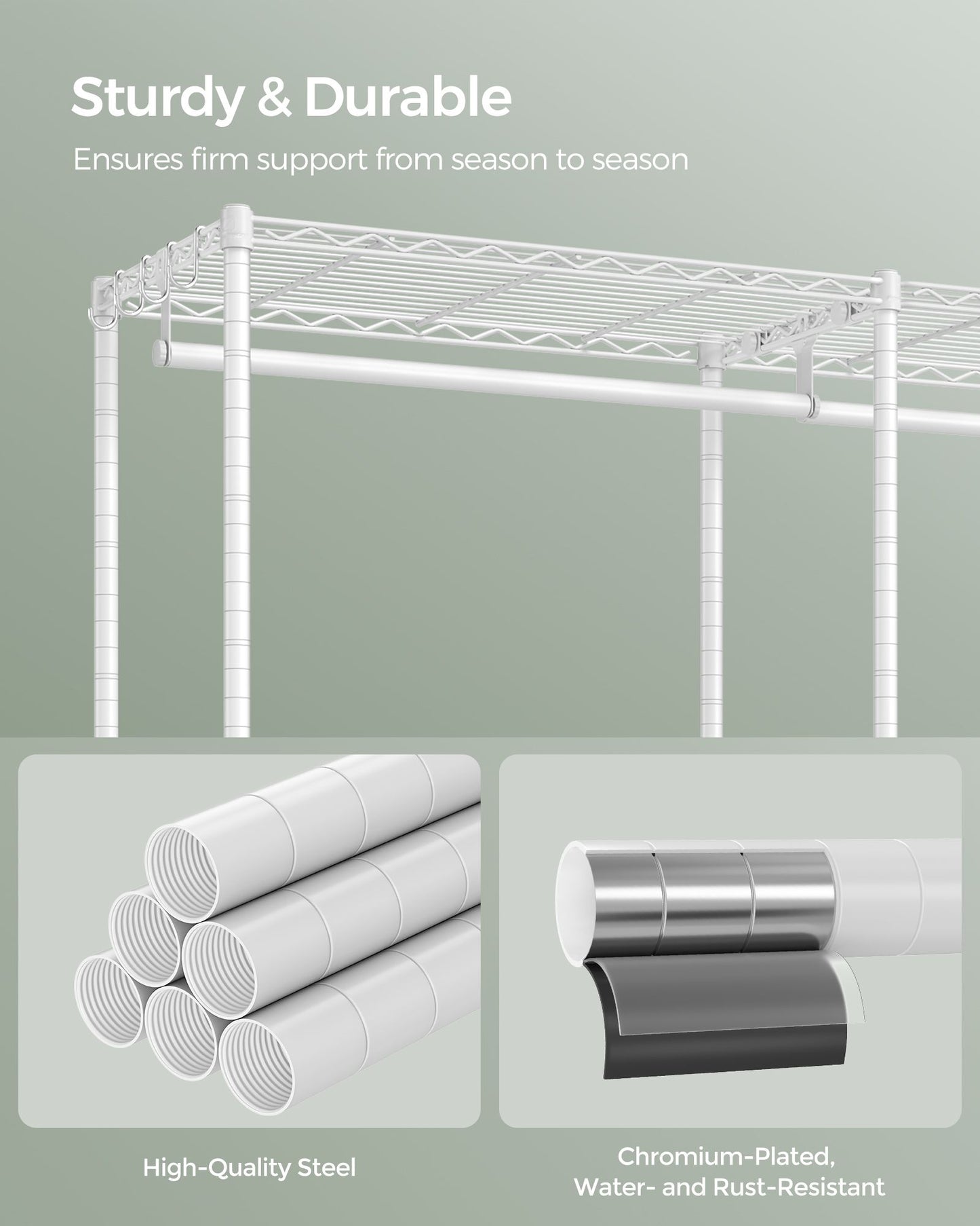 Metal Clothing Rack with Adjustable Shelves and Hanging Rails - HWLEXTRA 