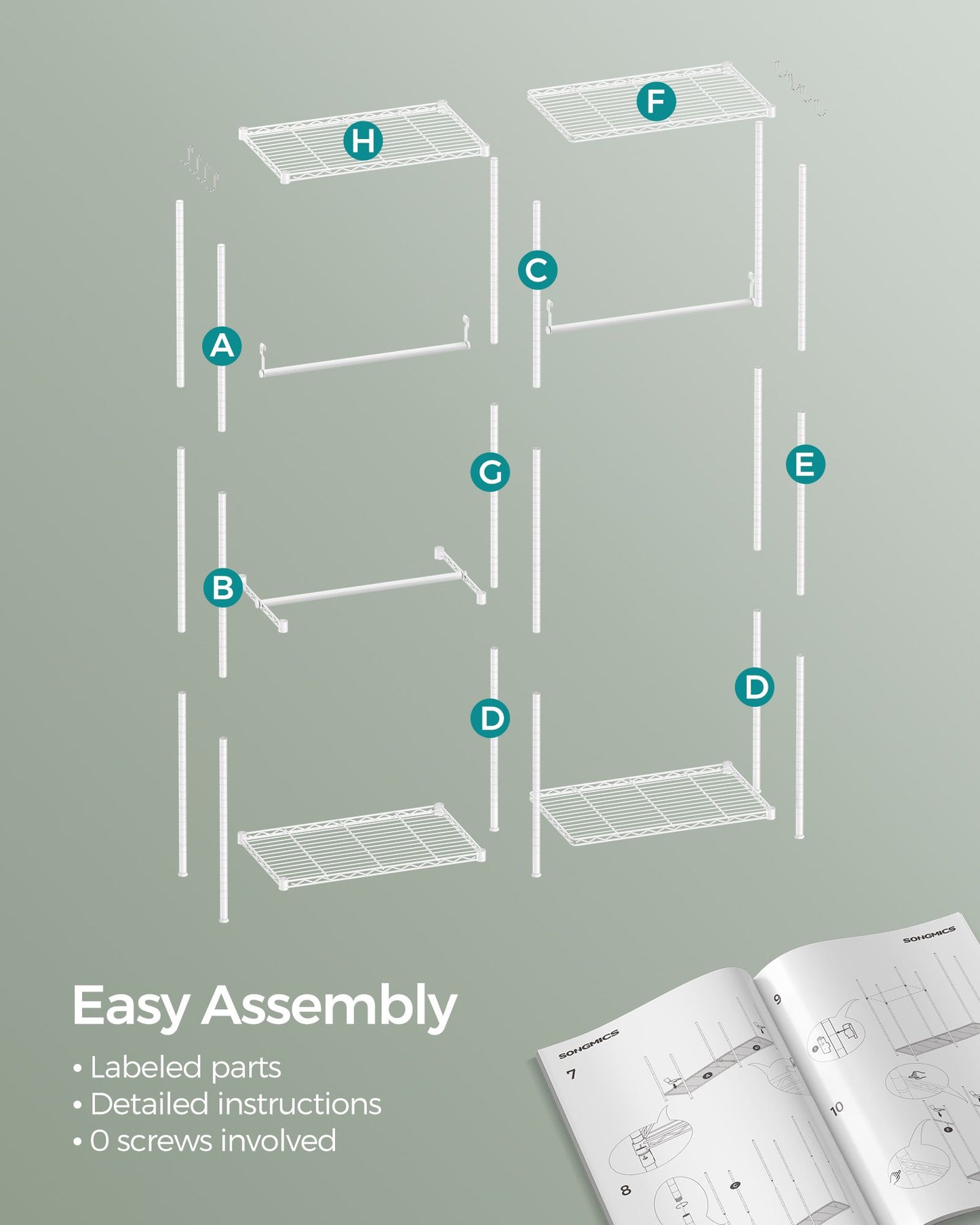 Metal Clothing Rack with Adjustable Shelves and Hanging Rails - HWLEXTRA 