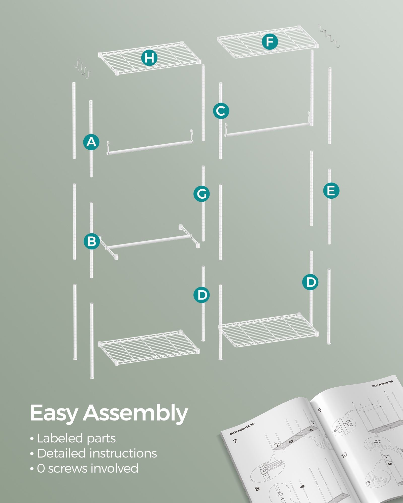 Metal Clothing Rack with Adjustable Shelves and Hanging Rails - HWLEXTRA 