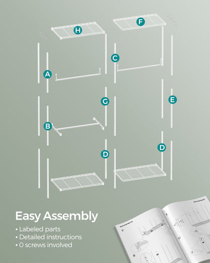 Metal Clothing Rack with Adjustable Shelves and Hanging Rails - HWLEXTRA 