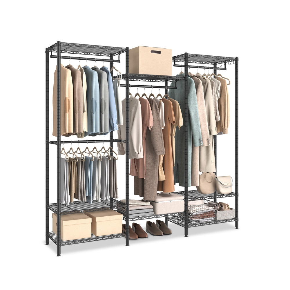 Clothes Rack, Metal Wardrobe with Shelves, Ink Black - image 1