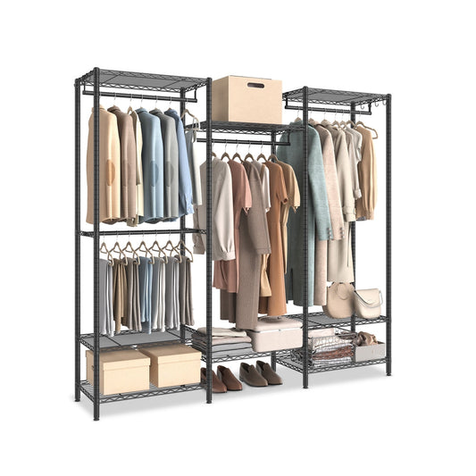Clothes Rack, Metal Wardrobe with Shelves, Ink Black - image 1