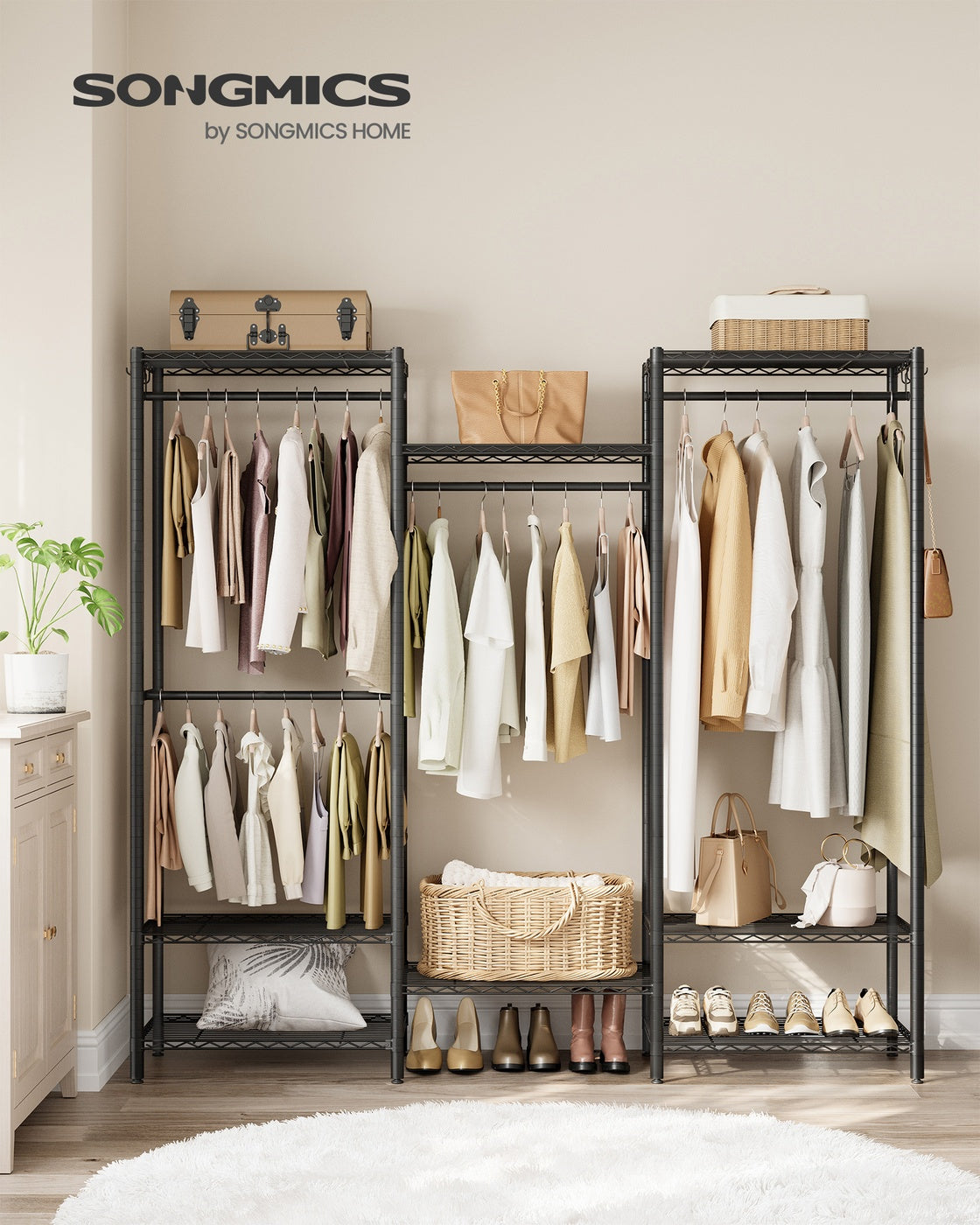 Clothes Rack, Metal Wardrobe with Shelves, Ink Black - image 3